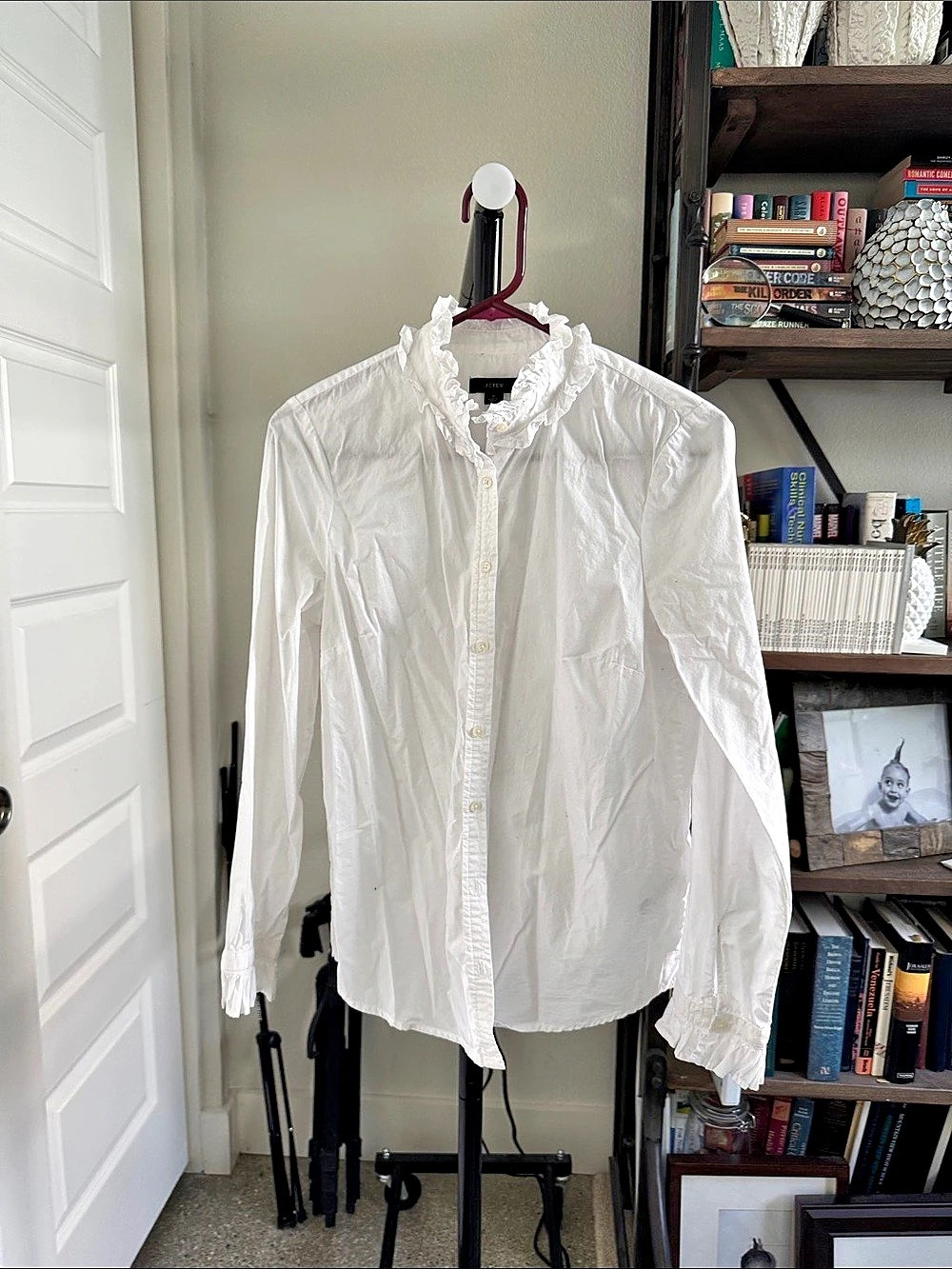 J.Crew Ruffle Collar Button Down Shirt in White Like New
